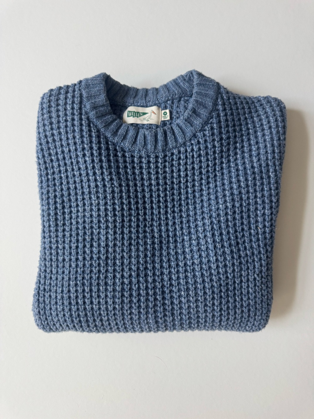 Wellen Blue Crewneck Waffle Knit Sweater